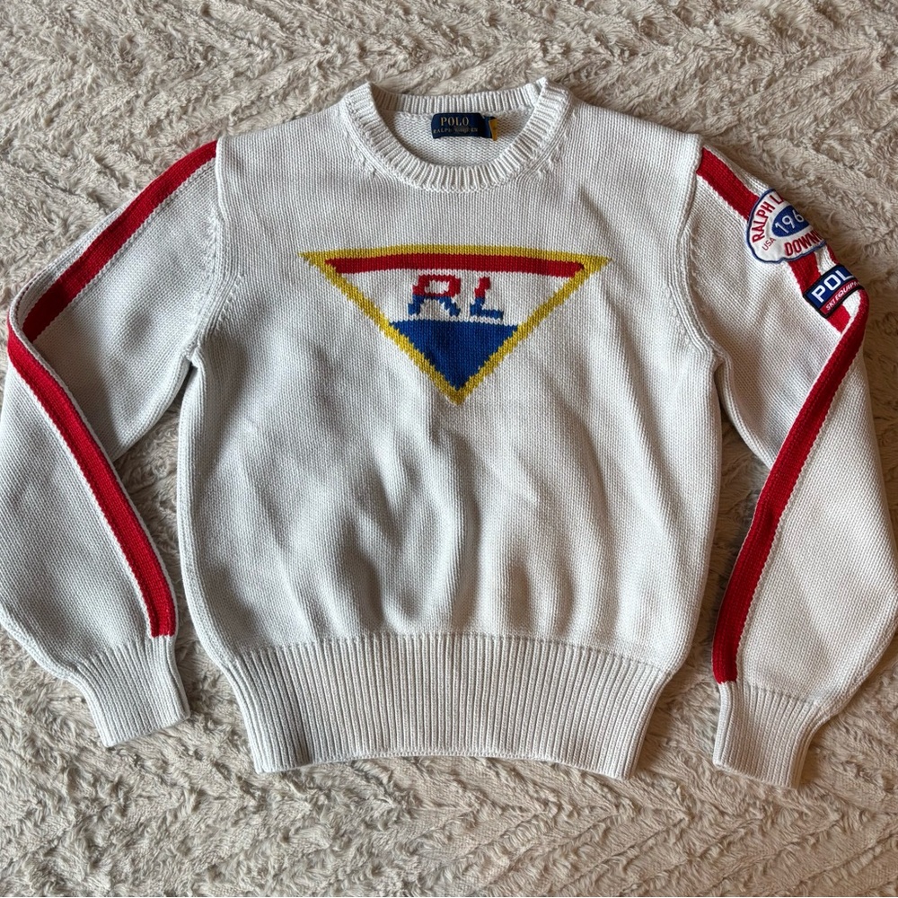 Polo by Ralph Lauren White Sweater with Red, Blue & Yellow Logo - Picture 2 of 5